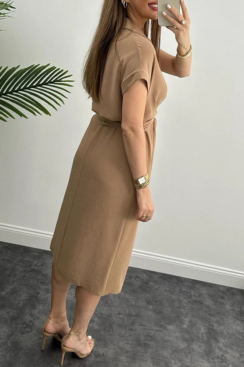 Elegant Solid Frenulum Shirt Collar Shirt Dress Dresses