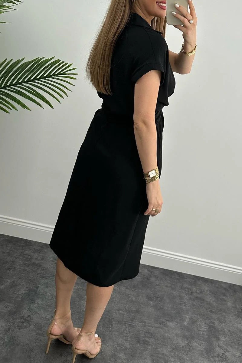 Elegant Solid Frenulum Shirt Collar Shirt Dress Dresses