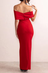 Sexy Solid Slit With Bow Off the Shoulder Irregular Dress Dresses