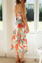 Sexy Vacation Print Slit Contrast U Neck Printed Dress Dresses