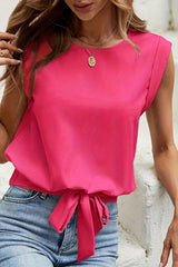 Amsoin Casual Solid Bandage O Neck T-Shirts