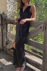 Sexy Formal Solid Fold V Neck Evening Dress Dresses