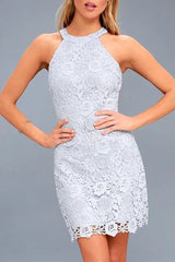 Sexy Solid Jacquard Lace Halter Wrapped Skirt Dresses