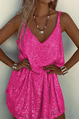 Sexy Solid Sequins V Neck Sling Dress Dresses(6 Colors)