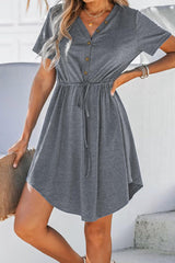 Casual Simplicity Solid Frenulum Buttons V Neck Irregular Dress Dresses