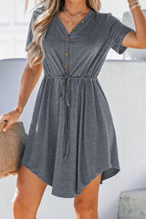 Casual Simplicity Solid Frenulum Buttons V Neck Irregular Dress Dresses