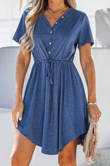 Casual Simplicity Solid Frenulum Buttons V Neck Irregular Dress Dresses