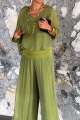 Elegant Solid Patchwork V Neck Half Sleeve Two Pieces