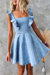 Sweet Elegant Make Old Flounce Denim Dresses