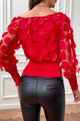 Celebrities Elegant Solid Appliques Mesh Off the Shoulder Tops