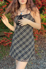 Sexy Plaid Print Frenulum Sling Dresses