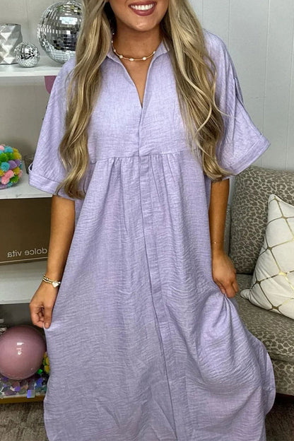 Casual Simplicity Solid Pocket V Neck Short Sleeve Dresses