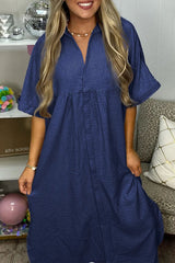 Casual Simplicity Solid Pocket V Neck Short Sleeve Dresses