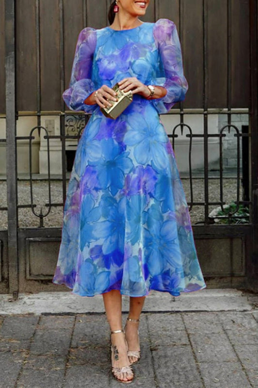 Casual Print Patchwork O Neck Long Sleeve Dresses