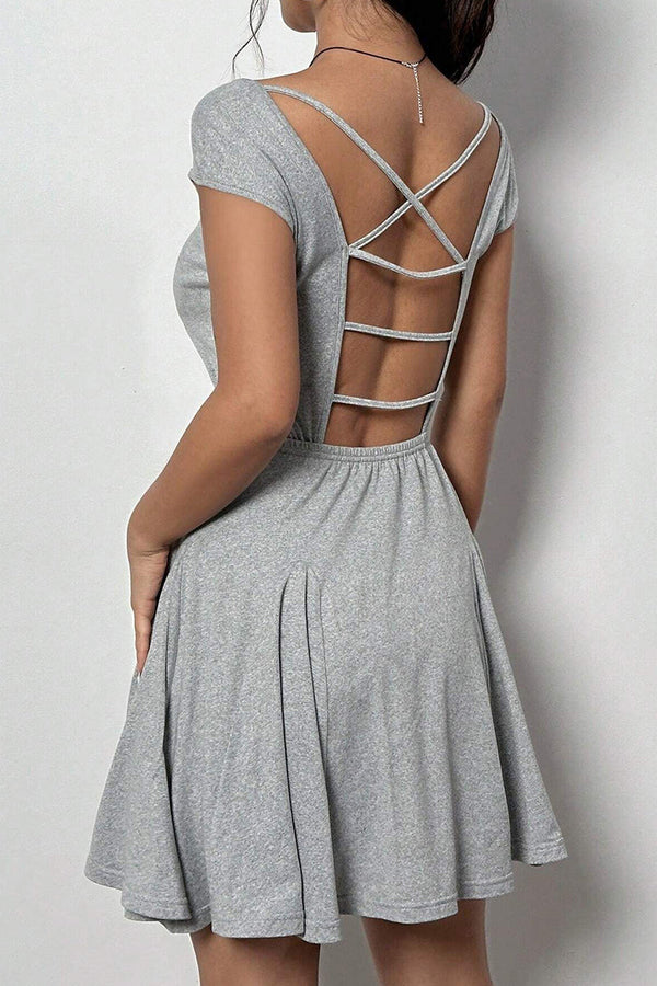 Casual Simplicity Solid Backless Fold Square Collar A Line Dresses