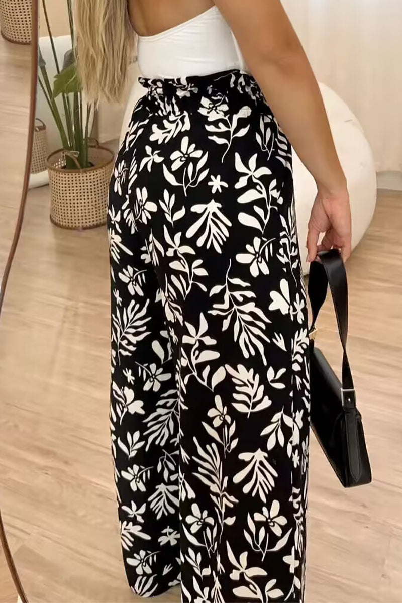 Casual Vintage Floral Loose High Waist Wide Leg Full Print Bottoms