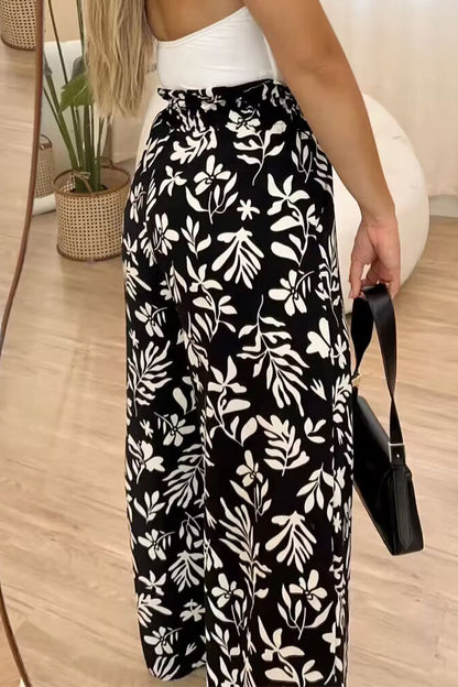 Casual Vintage Floral Loose High Waist Wide Leg Full Print Bottoms
