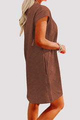 Casual Sportswear Solid Pocket Texture O Neck A Line Short Sleeve Dress