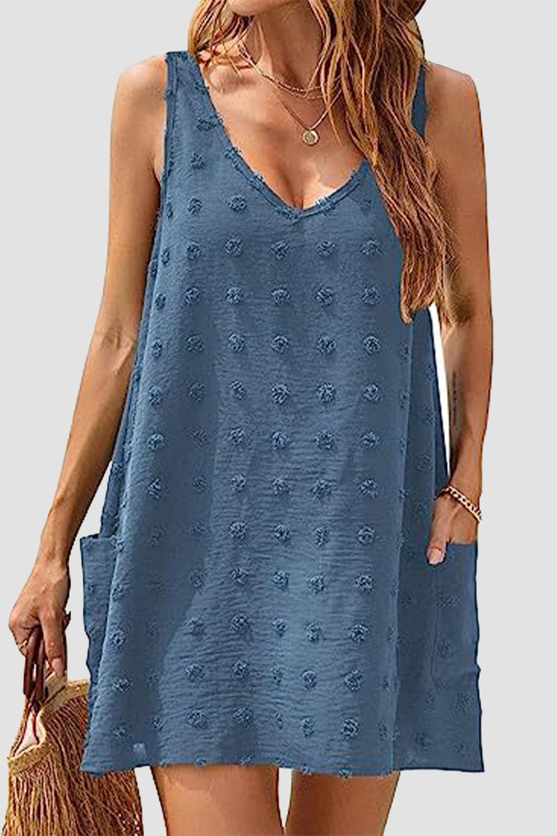 Casual Vacation Solid Jacquard Pocket Fur Ball V Neck Beach Dresses