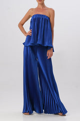 Elegant Solid Pleated Strapless Sleeveless Two Pieces