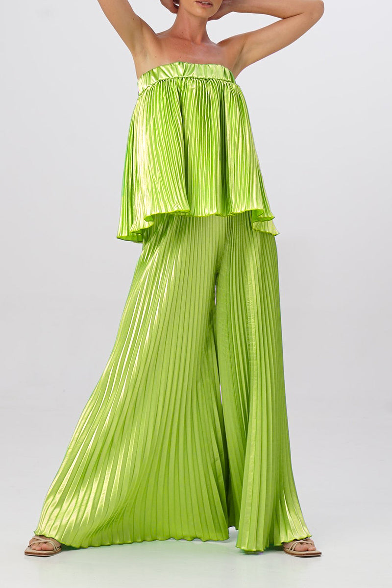 Elegant Solid Pleated Strapless Sleeveless Two Pieces