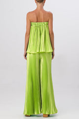 Elegant Solid Pleated Strapless Sleeveless Two Pieces