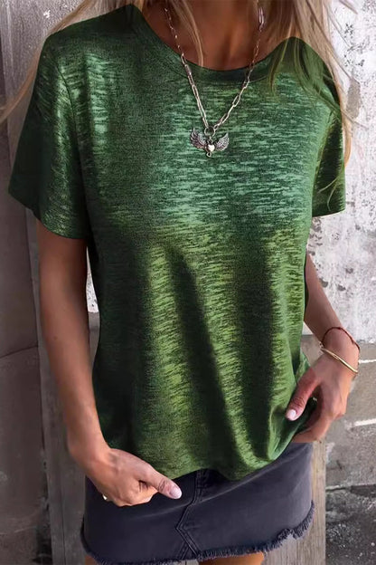 Casual Gradual Change Bronzing Contrast O Neck T-Shirts