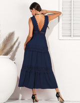 Amsoin Lace Swing Sleeveless Chiffon Dress