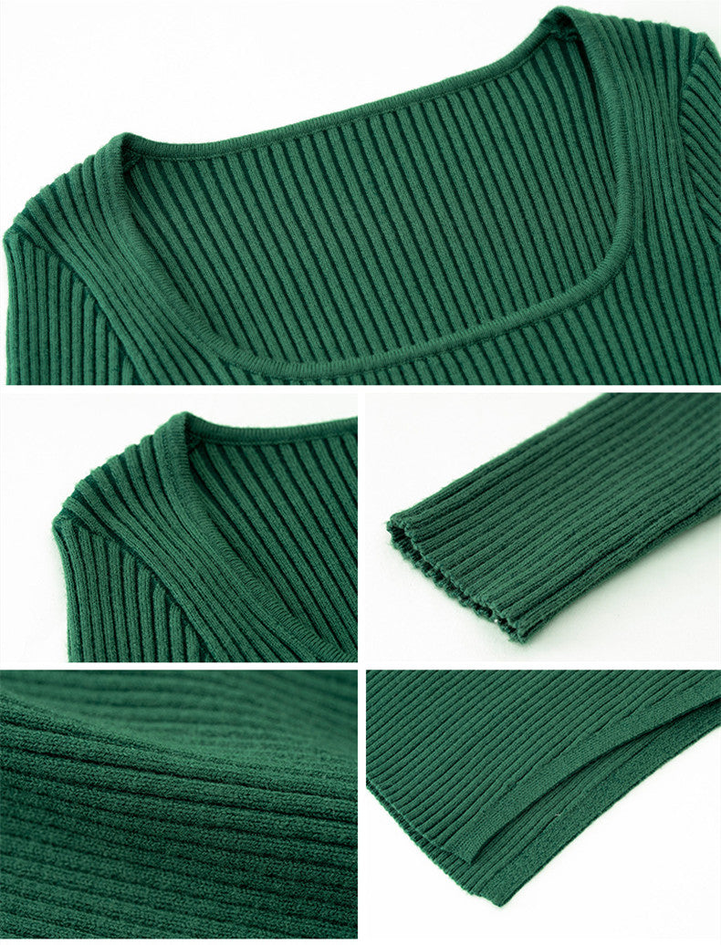 Women's Fashion Temperament Square Collar Woolen Dress