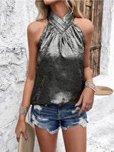 Women's Temperament Pure Color Sleeveless Collar Pleated Top
