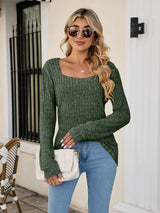 Square Neck Ribbed Long Sleeve Sweater