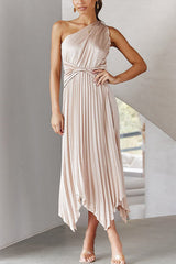 Amsoin One Shoulder Sleeveless Waisted Swing Dress