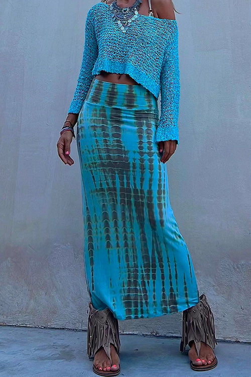 Amsoin Casual High Waist Tie Dye Bodycon Skirts