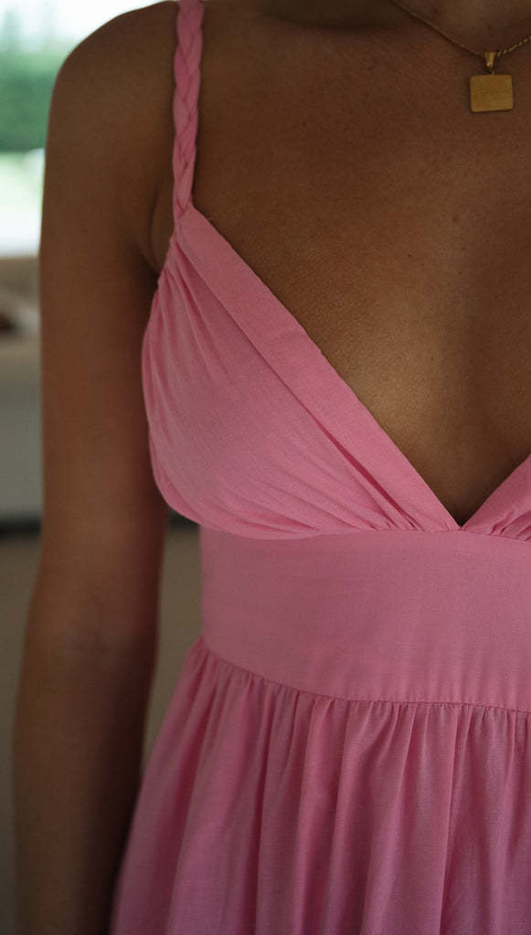 Amsoin Solid Color V-neck Suspender Stitching Large Swing Long Dress