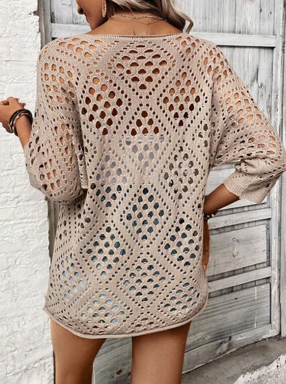 Women's Loose Casual Sleeve Hollow Knit Top