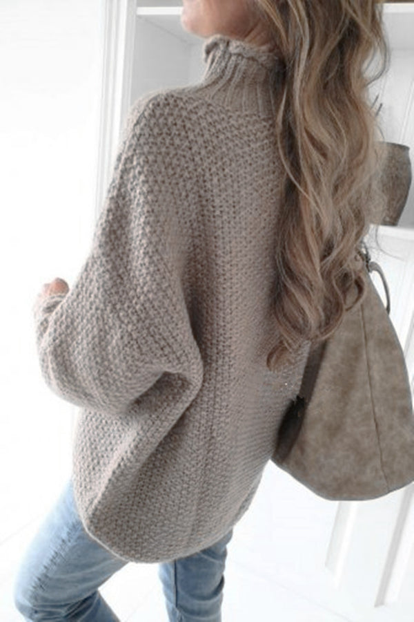 Turtleneck curled pullover sweater