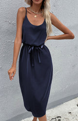 Blue Zone Planet |  Solid Color Package Hip Slit Dress BLUE ZONE PLANET