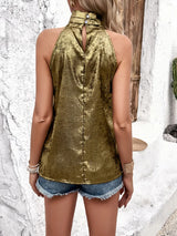 Women's Temperament Pure Color Sleeveless Collar Pleated Top
