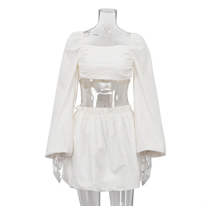 Fashion Lace-up Tube Top Backless Top Pleated High Waist Skirt Two-piece Set