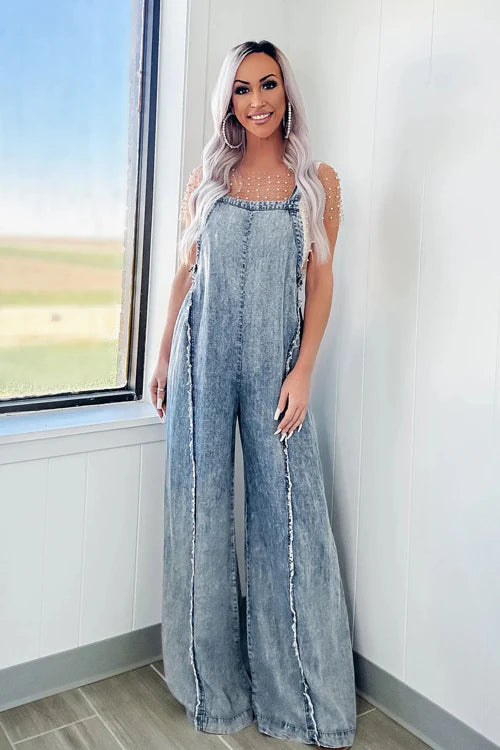 AMSOIN LIGHT WASH DENIM JUMPSUIT - 3 COLORS