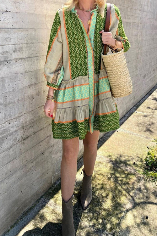 Boho Print Long Sleeve Mini Dress