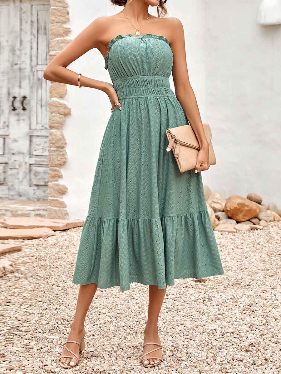 Amsoin Casual Solid Color Strapless  Dress