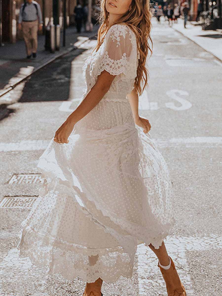 Fashion Sexy Solid Patchwork V Neck Princess Dresses