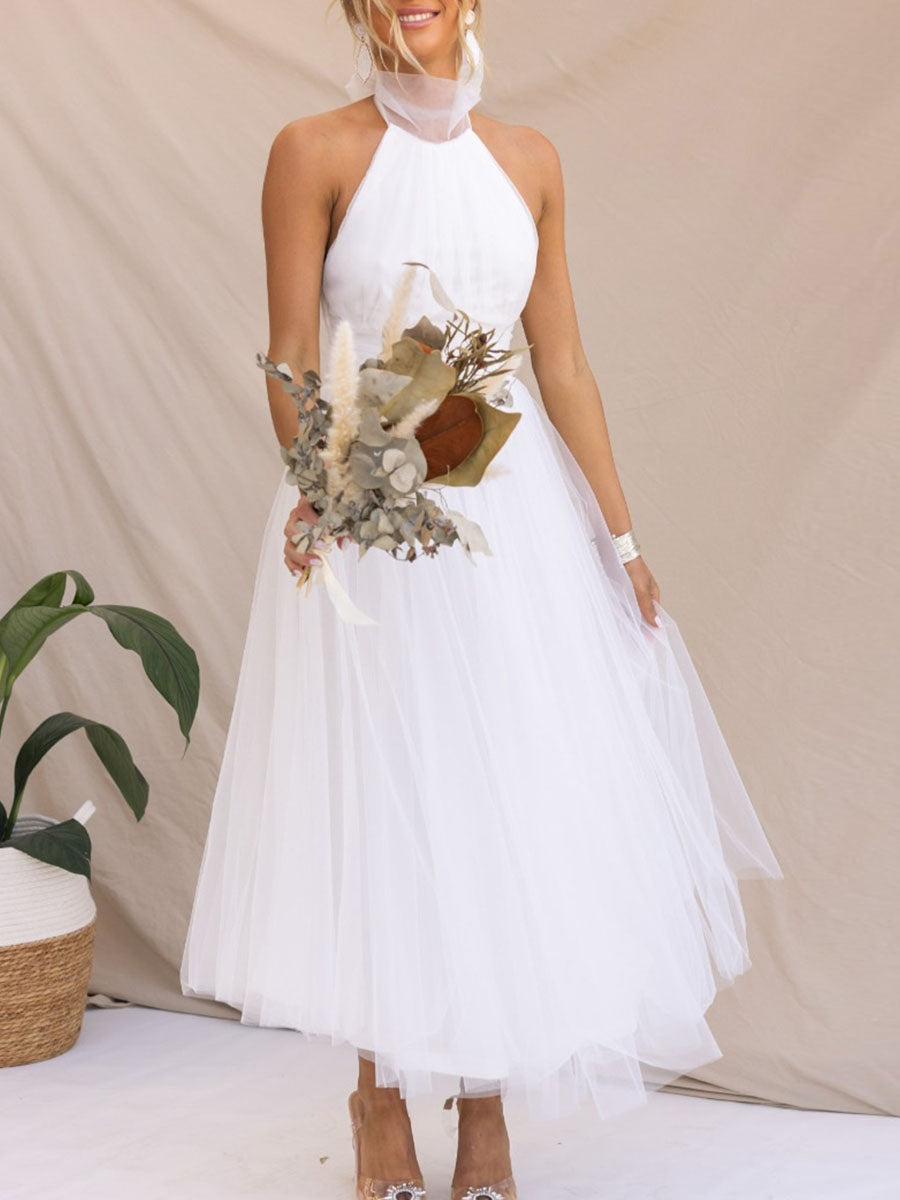 Amsoin Halter Neck Mesh Turtleneck Dress