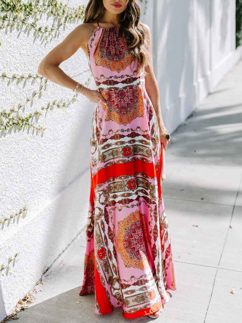 Amsoin Feel Your Best Boho Print Sleeveless Maxi Dress