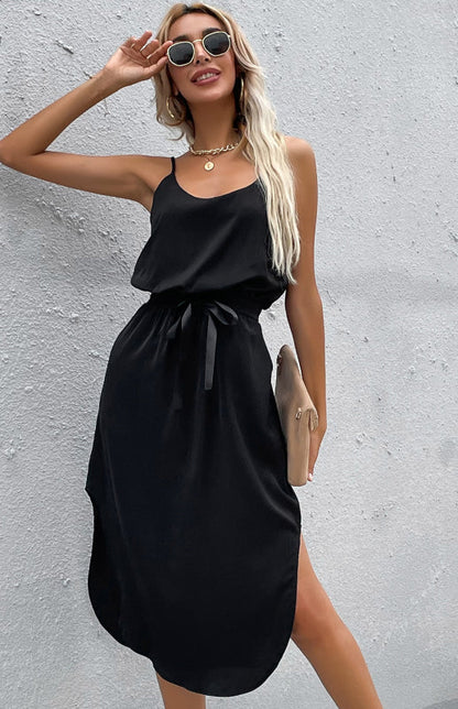 Blue Zone Planet |  Solid Color Package Hip Slit Dress BLUE ZONE PLANET