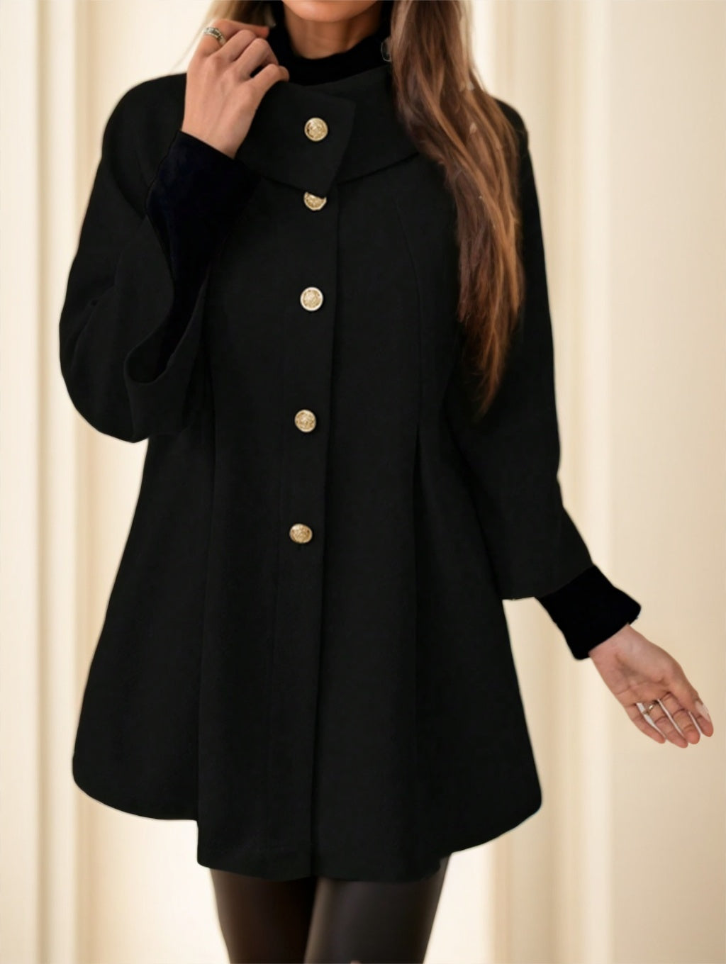 Women Plain Color Block Front Button Long Sleeve Casual Jacket
