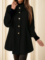 Women Plain Color Block Front Button Long Sleeve Casual Jacket