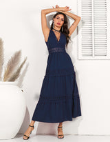 Amsoin Lace Swing Sleeveless Chiffon Dress