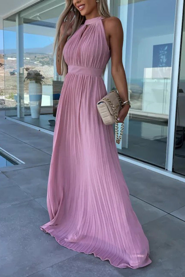 Amsoin Halter Neck Pleated Swing Dress